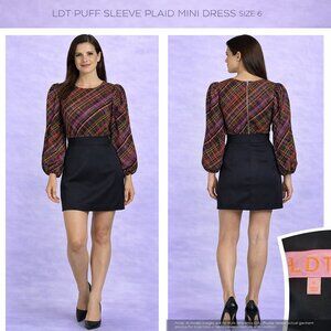 LDT Ivonne Tartan Plaid Multicolor Midi Dress Size 6